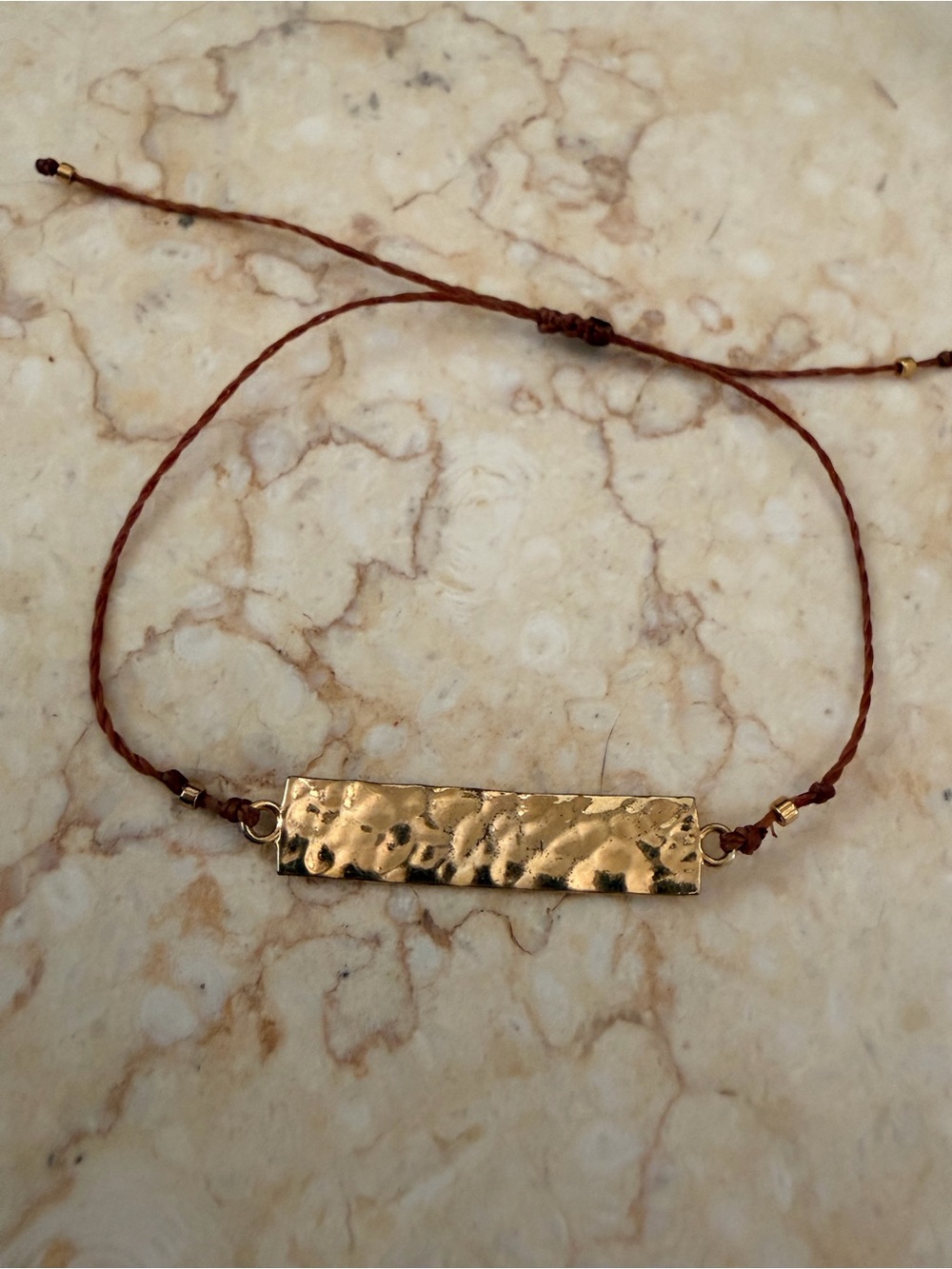 Gold Hammered Bar Cord Bracelet - Women's Jewelry - Picture 1 of 2